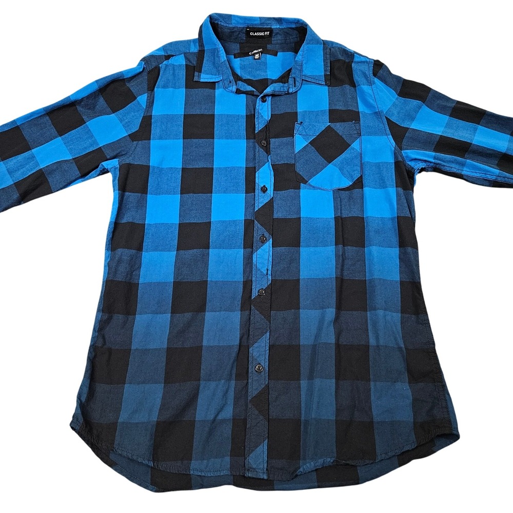 Carbon Button Down Shirt Mens M Blue Black Buffalo Plaid Classic Fit Flannel